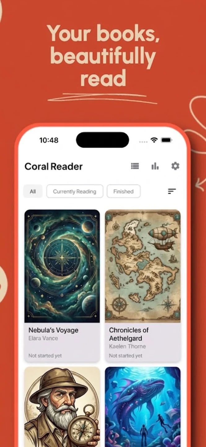 Coral Reader library with book covers